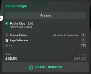 Community winning betslip from Immenso Tips