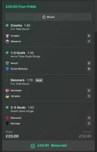 Community winning betslip from Immenso Tips