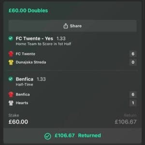 Winning betslip from Immenso Tips
