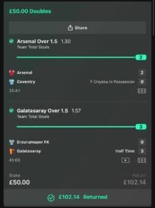 Winning betslip from Immenso Tips