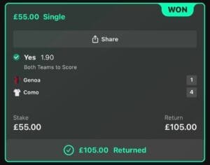 Winning betslip from Immenso Tips