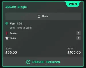 Winning betslip from Immenso Tips