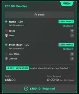 Community winning betslip from Immenso Tips