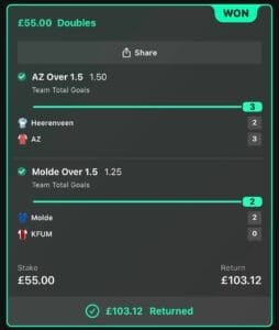 Winning betslip from Immenso Tips