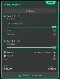Community winning betslip from Immenso Tips