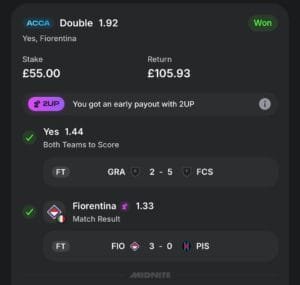 Community winning betslip from Immenso Tips